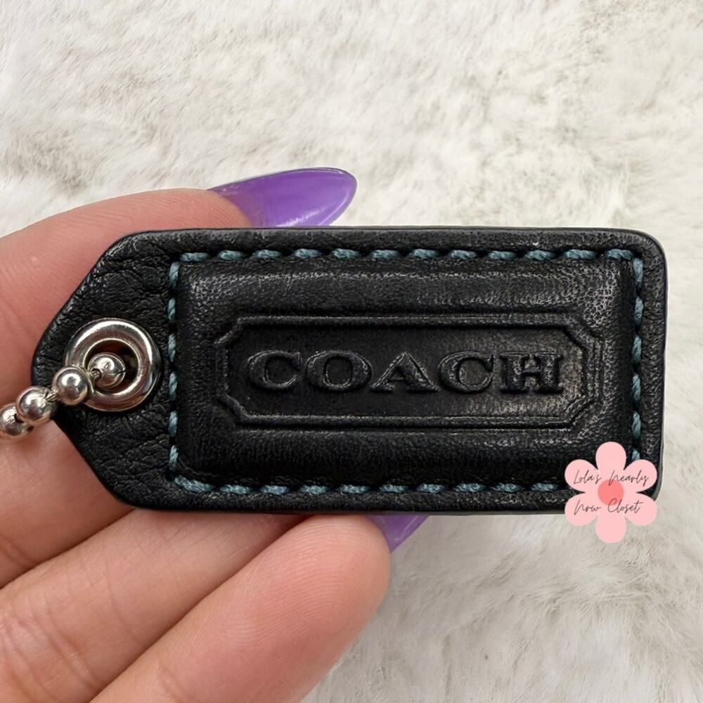 1.5" y2k COACH Vintage Black Blue Fob Bag Charm Hang tag Hangtag